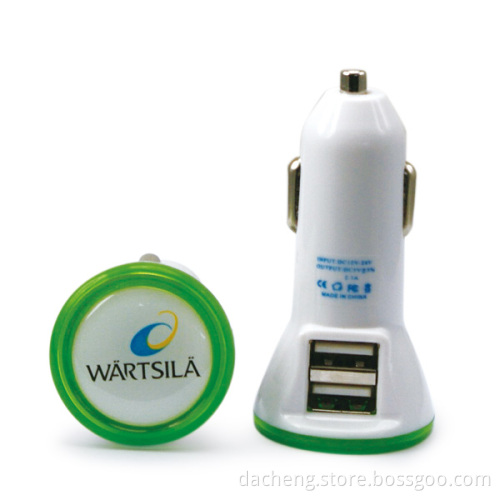 2.1A side twin port car charger adapter with OEM logo